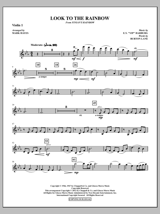 Download Mark Hayes Look To The Rainbow - Violin 1 Sheet Music and learn how to play Choir Instrumental Pak PDF digital score in minutes