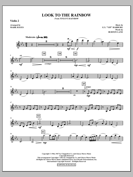 Download Mark Hayes Look To The Rainbow - Violin 2 Sheet Music and learn how to play Choir Instrumental Pak PDF digital score in minutes