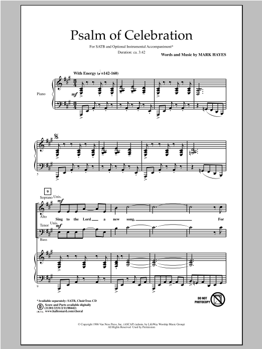 Download Mark Hayes Psalm Of Celebration Sheet Music and learn how to play SATB PDF digital score in minutes