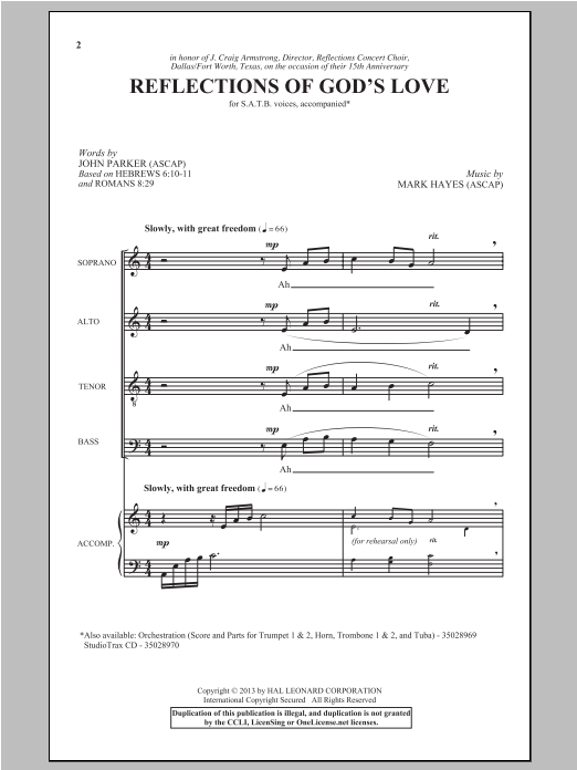 Download Mark Hayes Reflections Of God's Love Sheet Music and learn how to play SATB PDF digital score in minutes