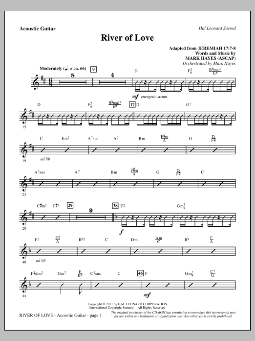 Download Mark Hayes River Of Love - Acoustic Guitar Sheet Music and learn how to play Choir Instrumental Pak PDF digital score in minutes