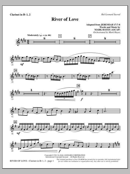 Download Mark Hayes River Of Love - Bb Clarinet 1 & 2 Sheet Music and learn how to play Choir Instrumental Pak PDF digital score in minutes