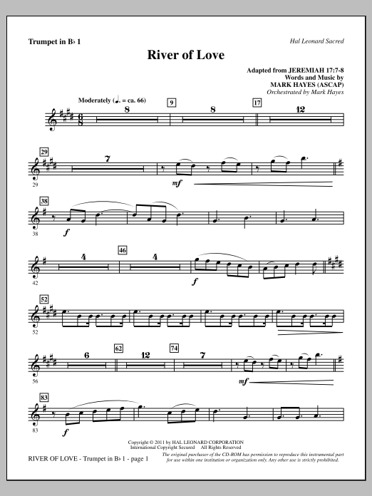 Download Mark Hayes River Of Love - Bb Trumpet 1 Sheet Music and learn how to play Choir Instrumental Pak PDF digital score in minutes
