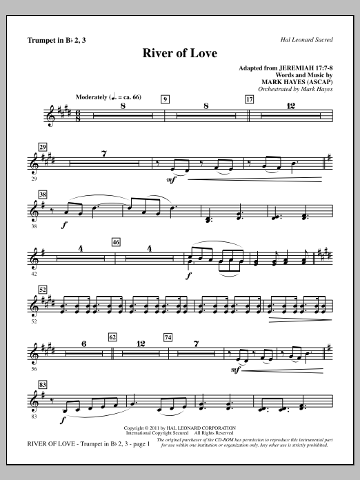 Download Mark Hayes River Of Love - Bb Trumpet 2,3 Sheet Music and learn how to play Choir Instrumental Pak PDF digital score in minutes