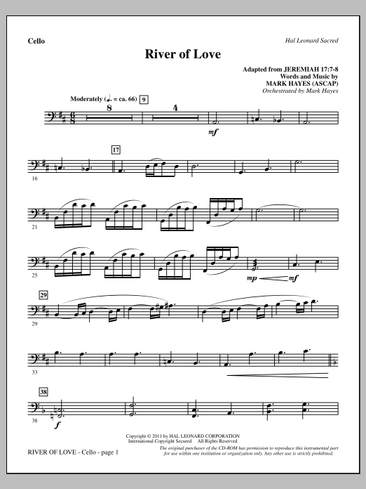 Download Mark Hayes River Of Love - Cello Sheet Music and learn how to play Choir Instrumental Pak PDF digital score in minutes