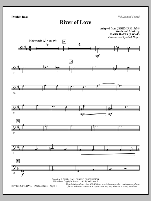 Download Mark Hayes River Of Love - Double Bass Sheet Music and learn how to play Choir Instrumental Pak PDF digital score in minutes
