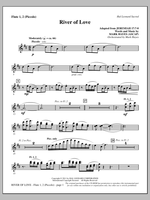 Download Mark Hayes River Of Love - Flute 1,2/Piccolo Sheet Music and learn how to play Choir Instrumental Pak PDF digital score in minutes