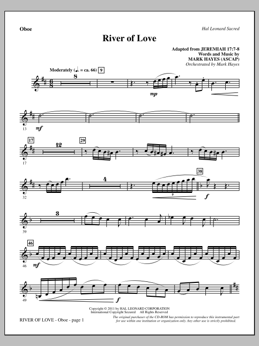 Download Mark Hayes River Of Love - Oboe Sheet Music and learn how to play Choir Instrumental Pak PDF digital score in minutes