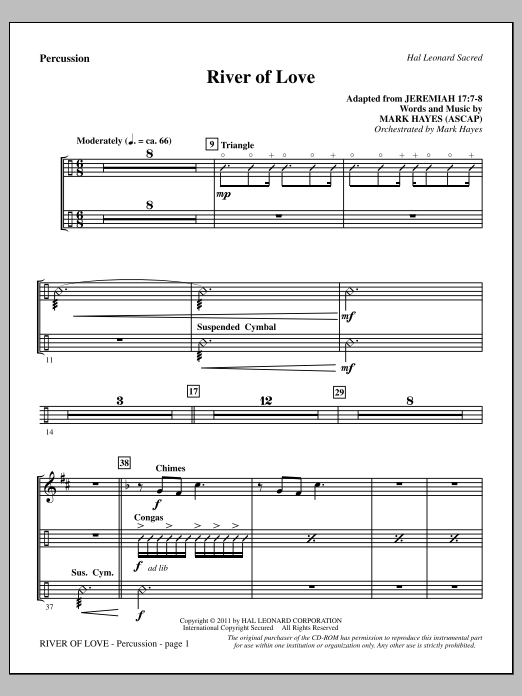 Download Mark Hayes River Of Love - Percussion Sheet Music and learn how to play Choir Instrumental Pak PDF digital score in minutes