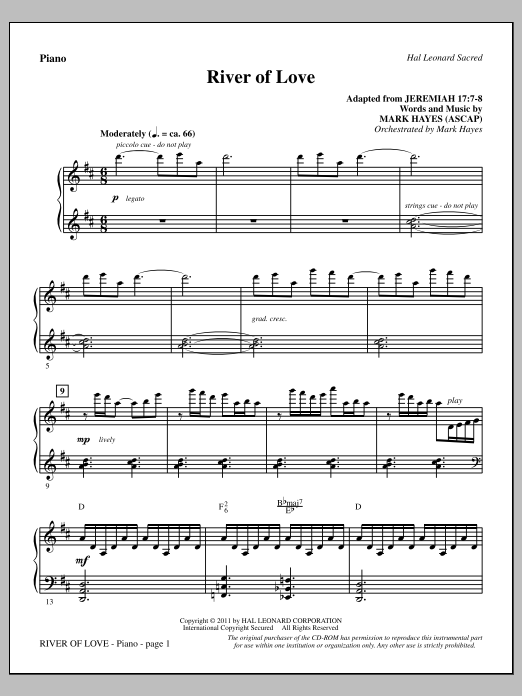 Download Mark Hayes River Of Love - Piano Sheet Music and learn how to play Choir Instrumental Pak PDF digital score in minutes
