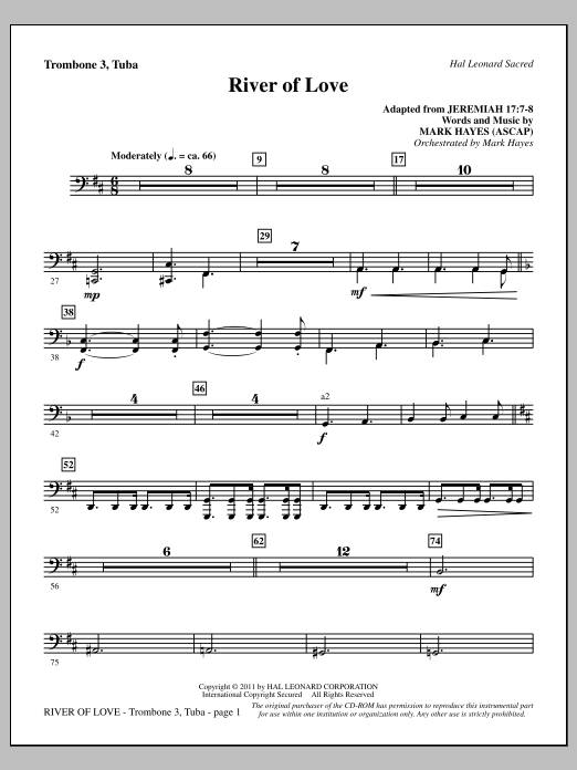 Download Mark Hayes River Of Love - Trombone 3/Tuba Sheet Music and learn how to play Choir Instrumental Pak PDF digital score in minutes