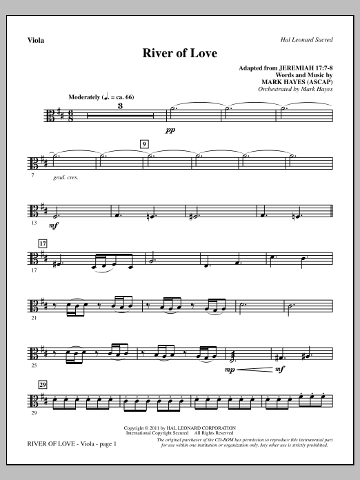 Download Mark Hayes River Of Love - Viola Sheet Music and learn how to play Choir Instrumental Pak PDF digital score in minutes