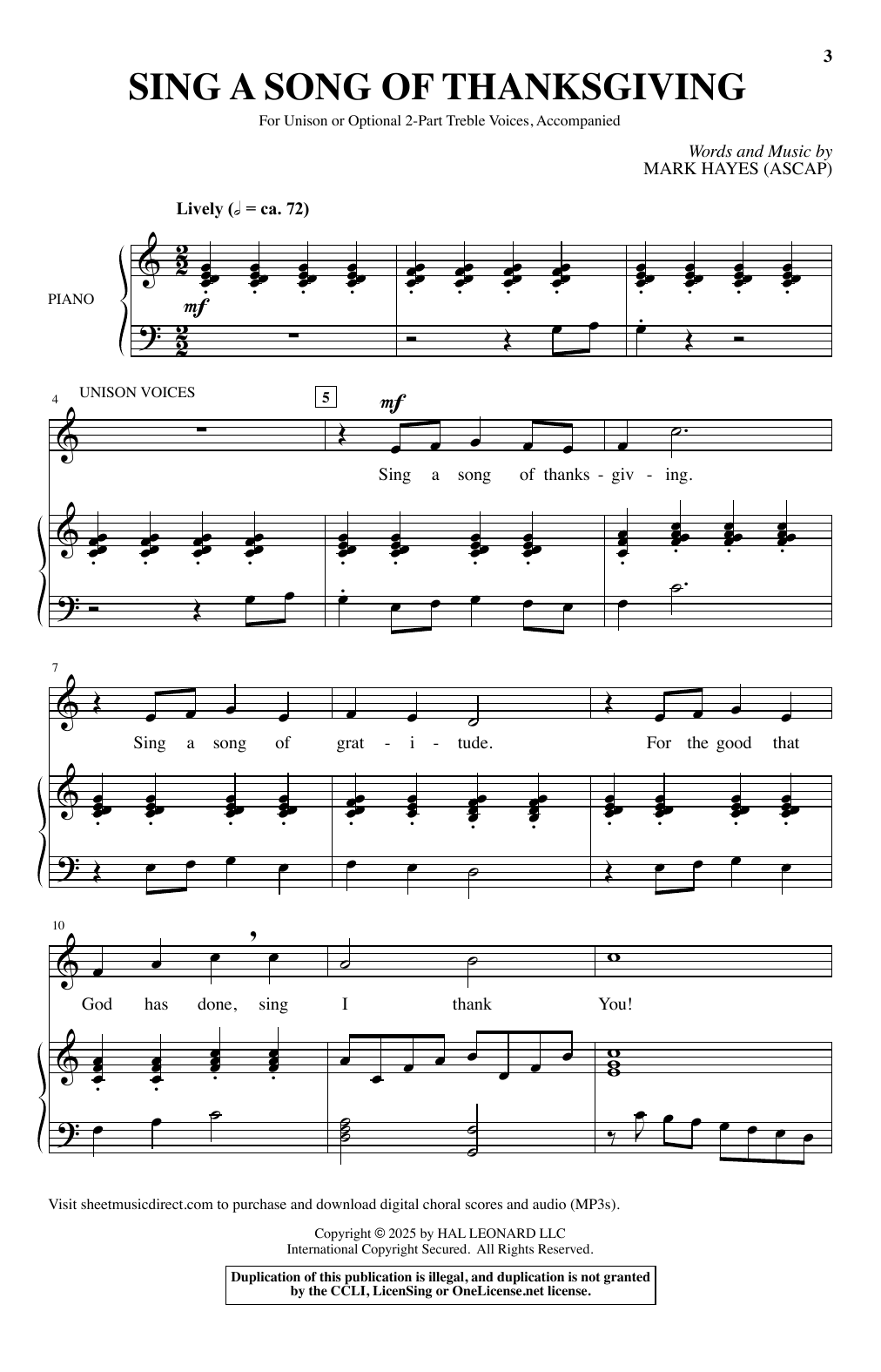 Download Mark Hayes Sing A Song Of Thanksgiving Sheet Music and learn how to play Choir PDF digital score in minutes