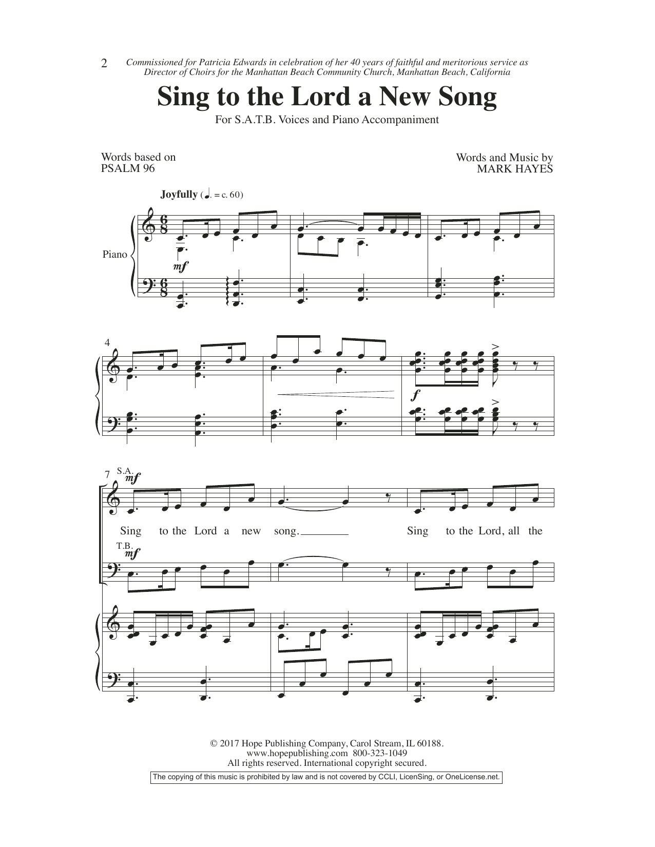 Download Mark Hayes Sing To The Lord A New Song Sheet Music and learn how to play SATB Choir PDF digital score in minutes