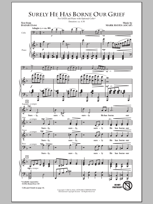 Download Mark Hayes Surely He Has Borne Our Grief Sheet Music and learn how to play SATB Choir PDF digital score in minutes