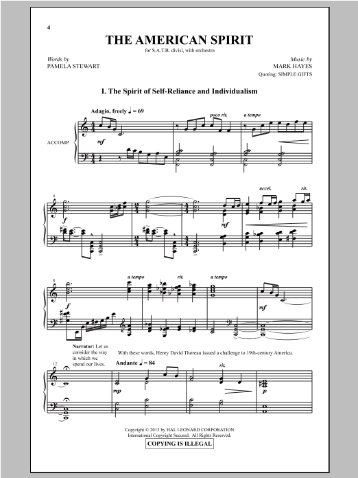 Download Mark Hayes The American Spirit Sheet Music and learn how to play SATB PDF digital score in minutes