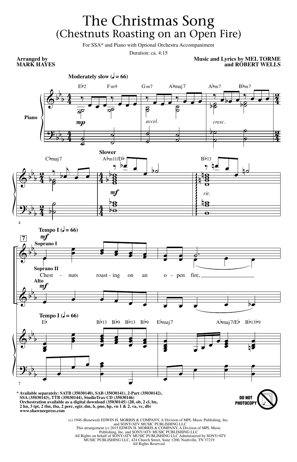 Download Mark Hayes The Christmas Song (Chestnuts Roasting On An Open Fire) Sheet Music and learn how to play SAB PDF digital score in minutes