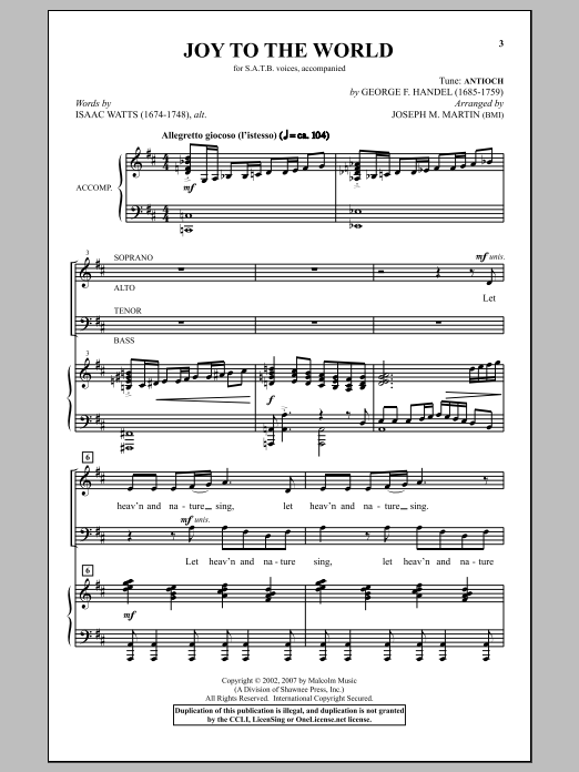 Download Christmas Carol Joy To The World (arr. Joseph M. Martin) Sheet Music and learn how to play SATB PDF digital score in minutes