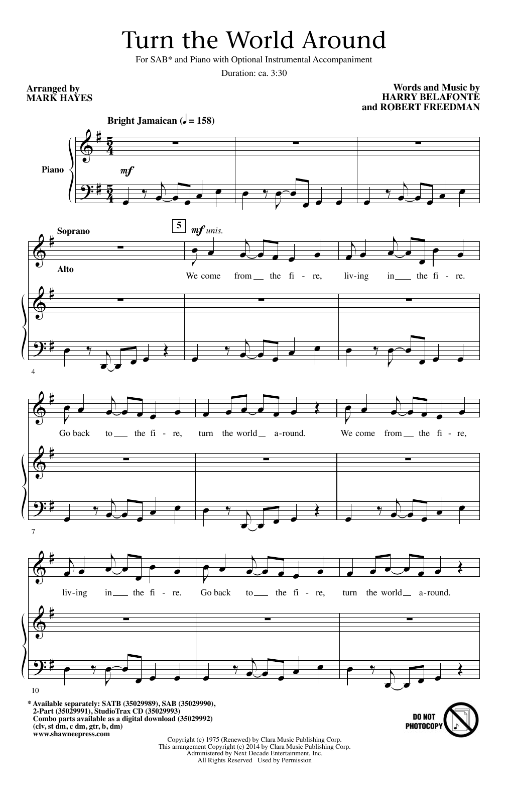 Download Mark Hayes Turn The World Around Sheet Music and learn how to play SAB PDF digital score in minutes