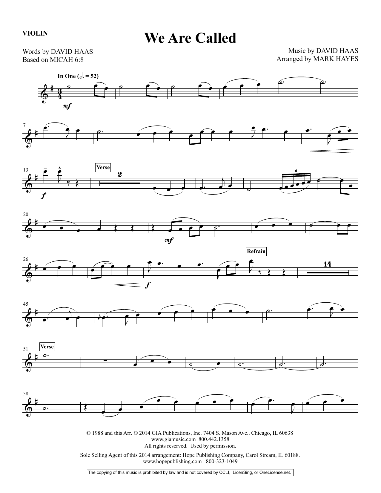 Download Mark Hayes We Are Called - Violin Sheet Music and learn how to play Choir Instrumental Pak PDF digital score in minutes