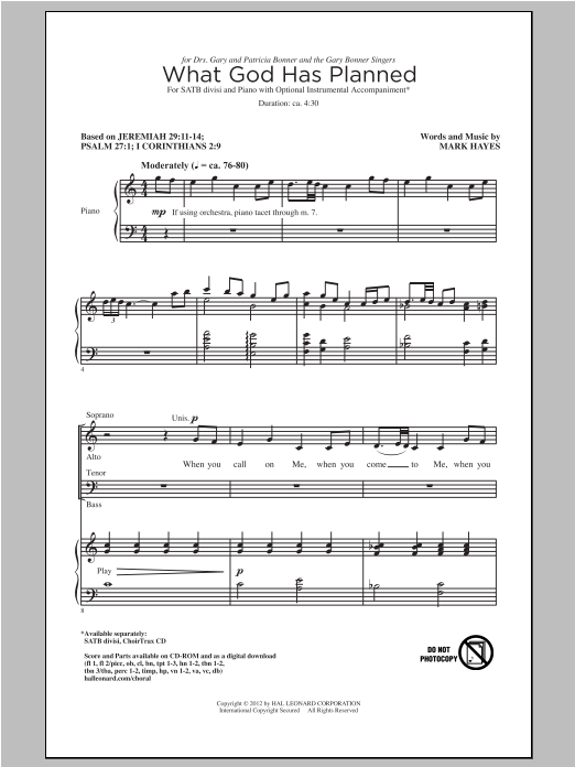 Download Mark Hayes What God Has Planned Sheet Music and learn how to play SATB PDF digital score in minutes