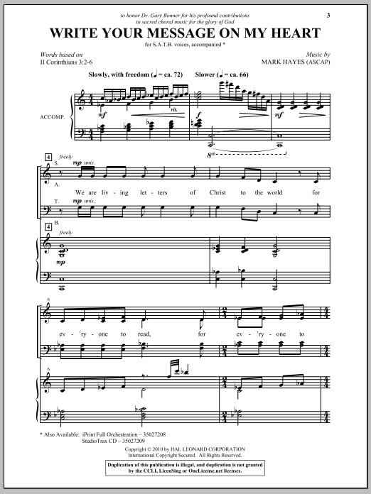 Download Mark Hayes Write Your Message On My Heart Sheet Music and learn how to play SATB Choir PDF digital score in minutes