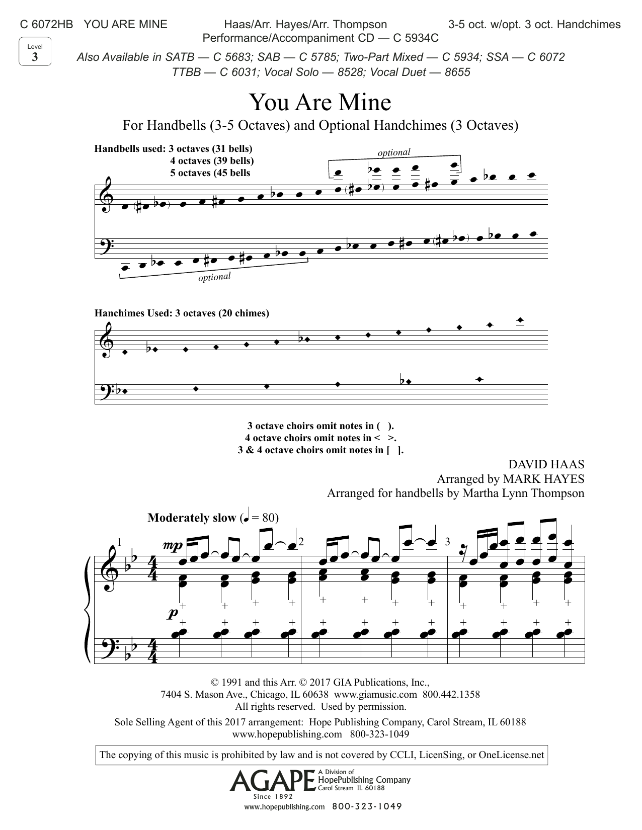 Download Mark Hayes You Are Mine - Handbells Sheet Music and learn how to play Choir Instrumental Pak PDF digital score in minutes