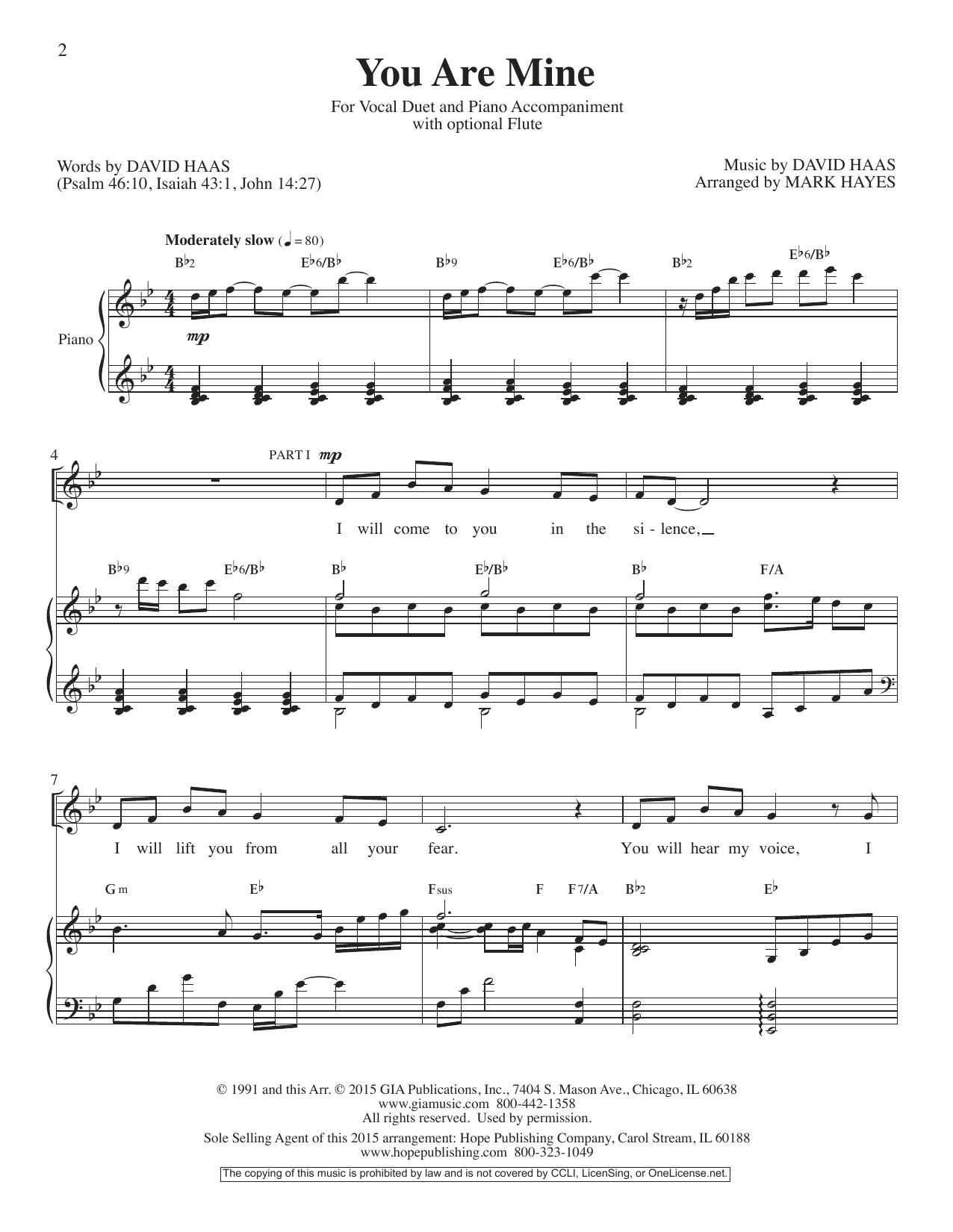 Download Mark Hayes You Are Mine Sheet Music and learn how to play 2-Part Choir PDF digital score in minutes