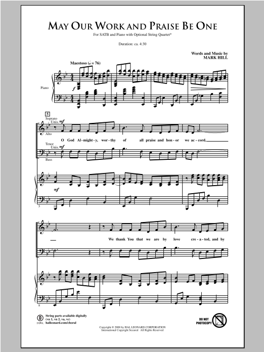 Download Mark Hill May Our Work And Praise Be One Sheet Music and learn how to play SATB PDF digital score in minutes