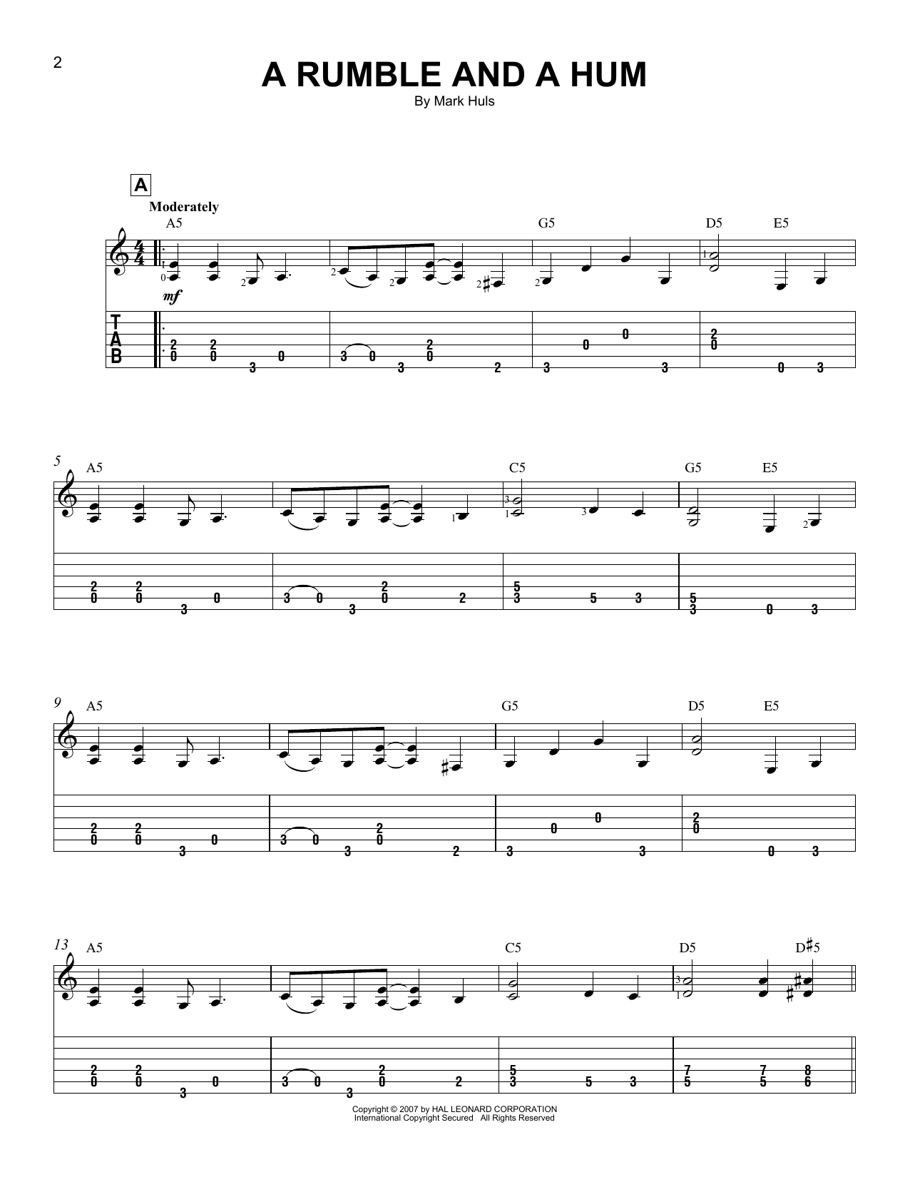 Download Mark Huls A Rumble And A Hum Sheet Music and learn how to play Easy Guitar Tab PDF digital score in minutes