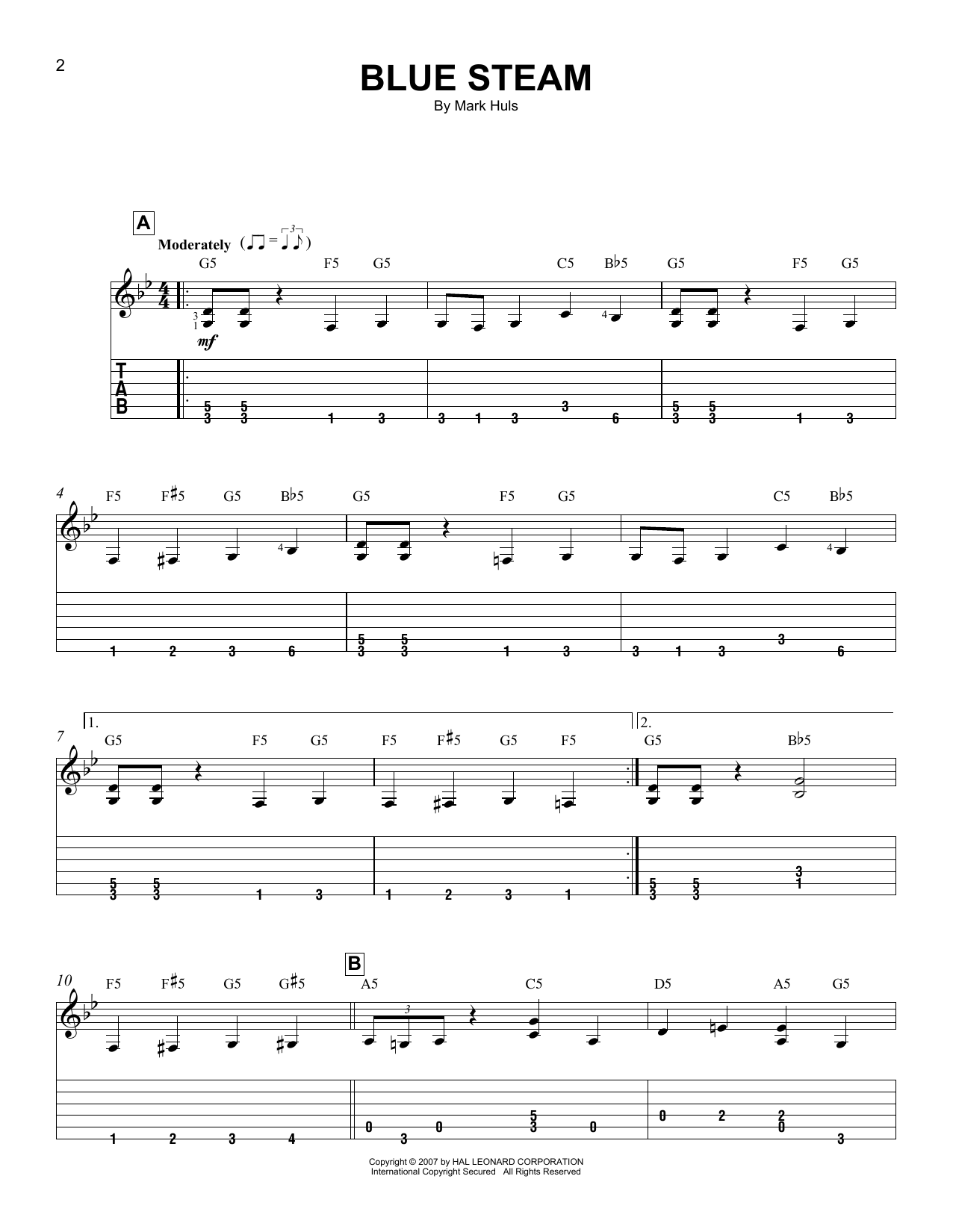 Download Mark Huls Blue Steam Sheet Music and learn how to play Easy Guitar Tab PDF digital score in minutes