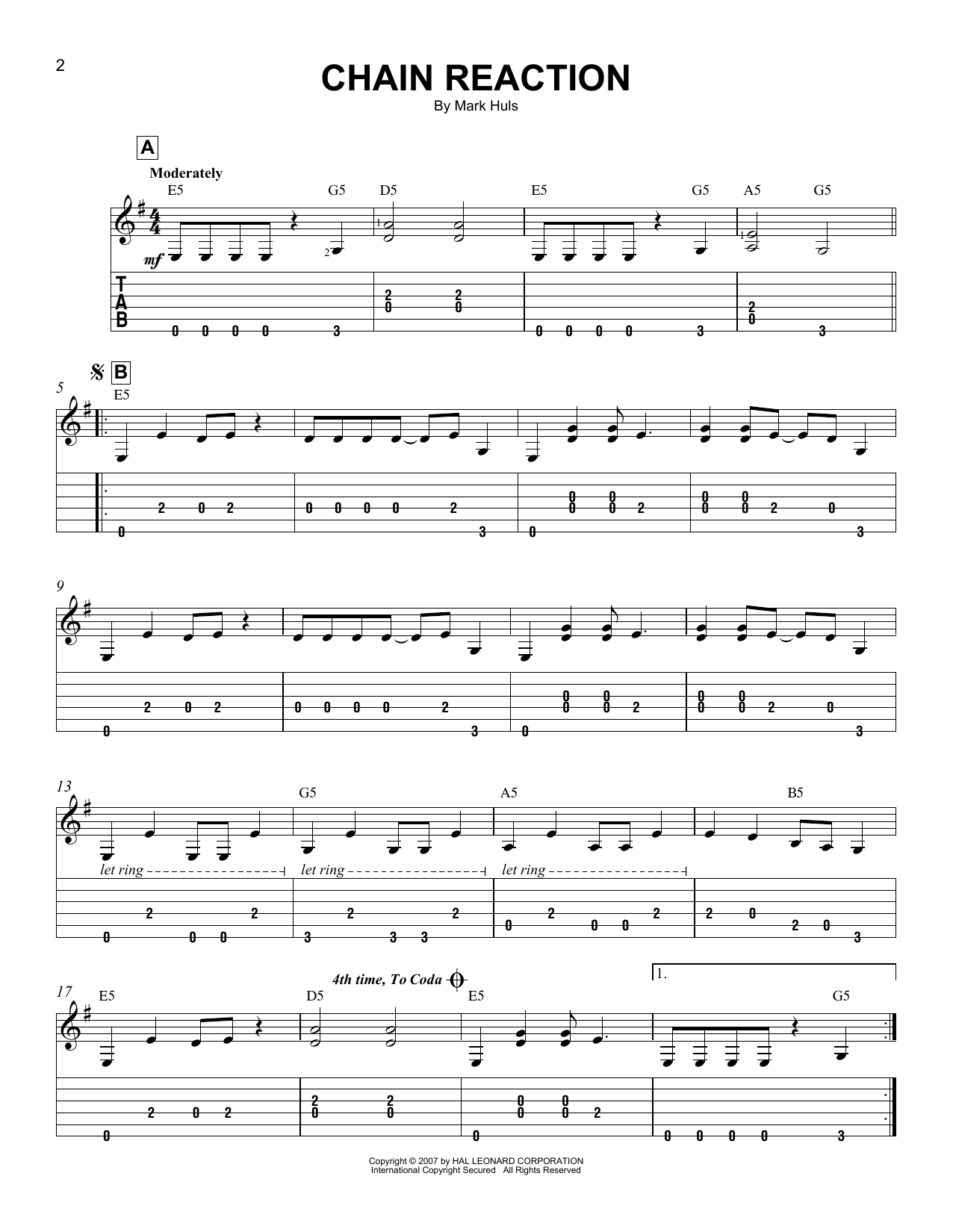 Download Mark Huls Chain Reaction Sheet Music and learn how to play Easy Guitar Tab PDF digital score in minutes