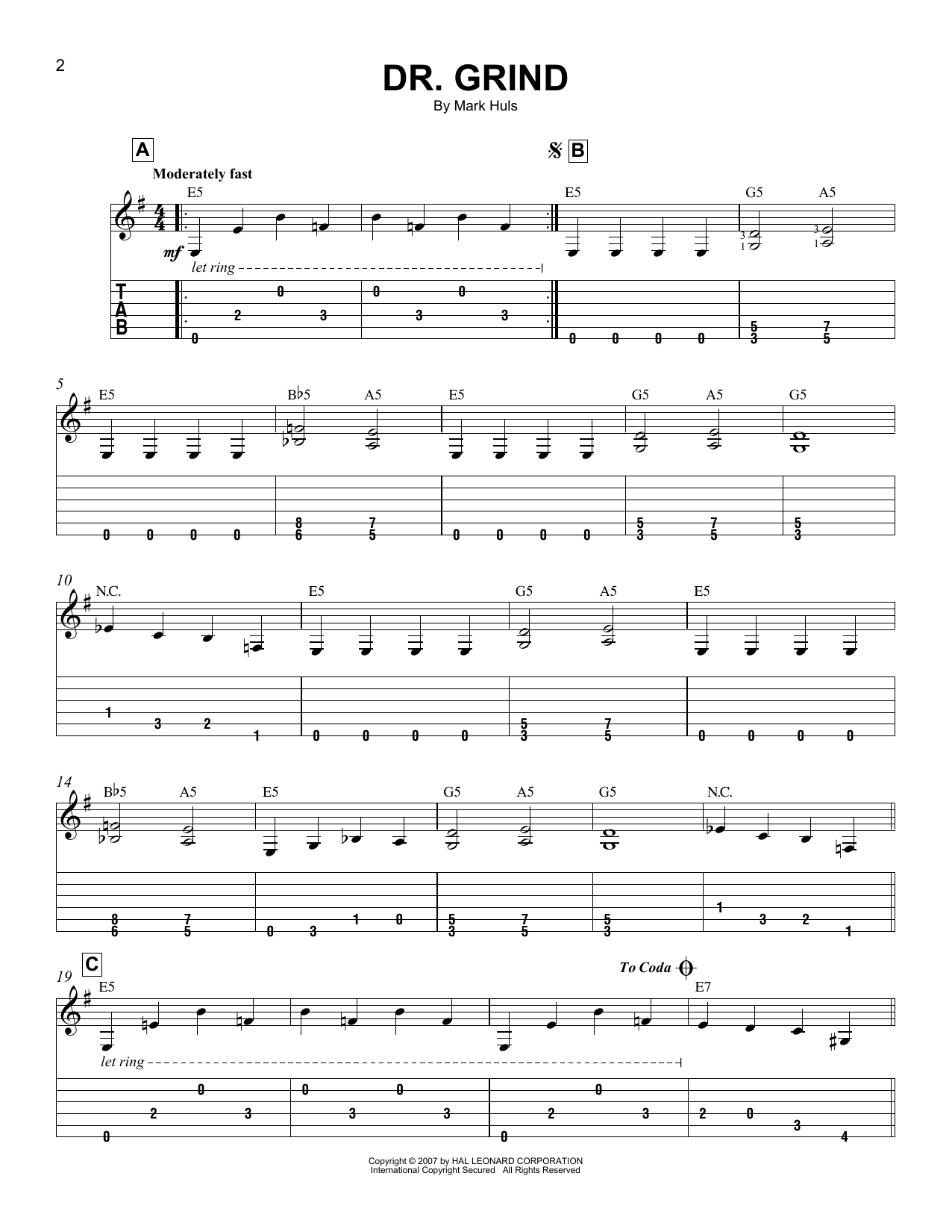 Download Mark Huls Dr. Grind Sheet Music and learn how to play Easy Guitar Tab PDF digital score in minutes
