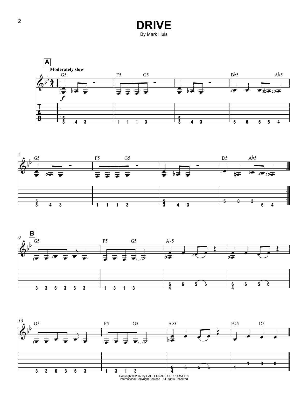 Download Mark Huls Drive Sheet Music and learn how to play Easy Guitar Tab PDF digital score in minutes