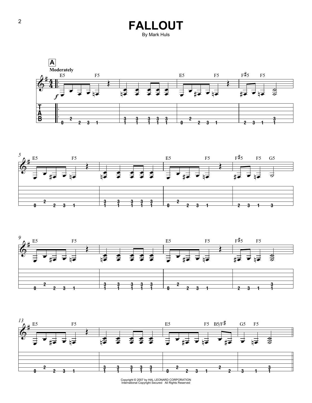 Download Mark Huls Fallout Sheet Music and learn how to play Easy Guitar Tab PDF digital score in minutes