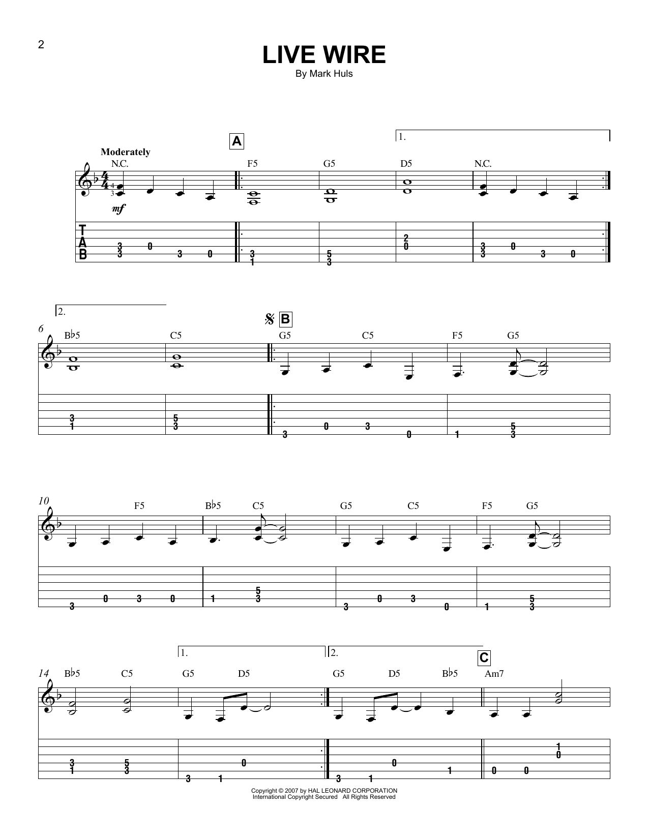 Download Mark Huls Live Wire Sheet Music and learn how to play Easy Guitar Tab PDF digital score in minutes