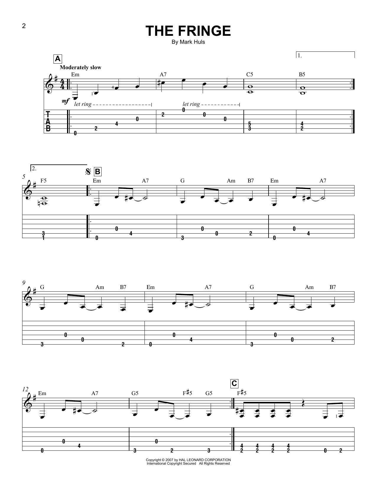 Download Mark Huls The Fringe Sheet Music and learn how to play Easy Guitar Tab PDF digital score in minutes