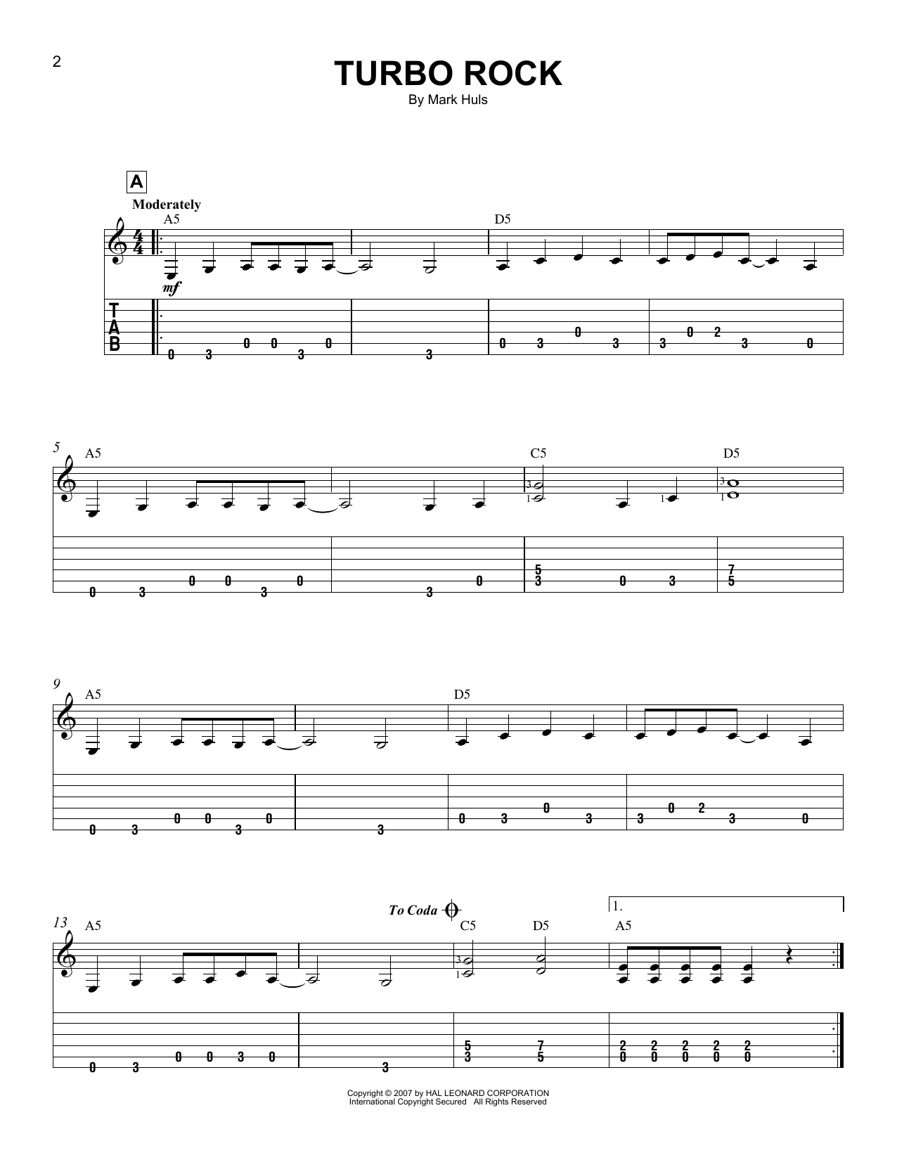 Download Mark Huls Turbo Rock Sheet Music and learn how to play Easy Guitar Tab PDF digital score in minutes