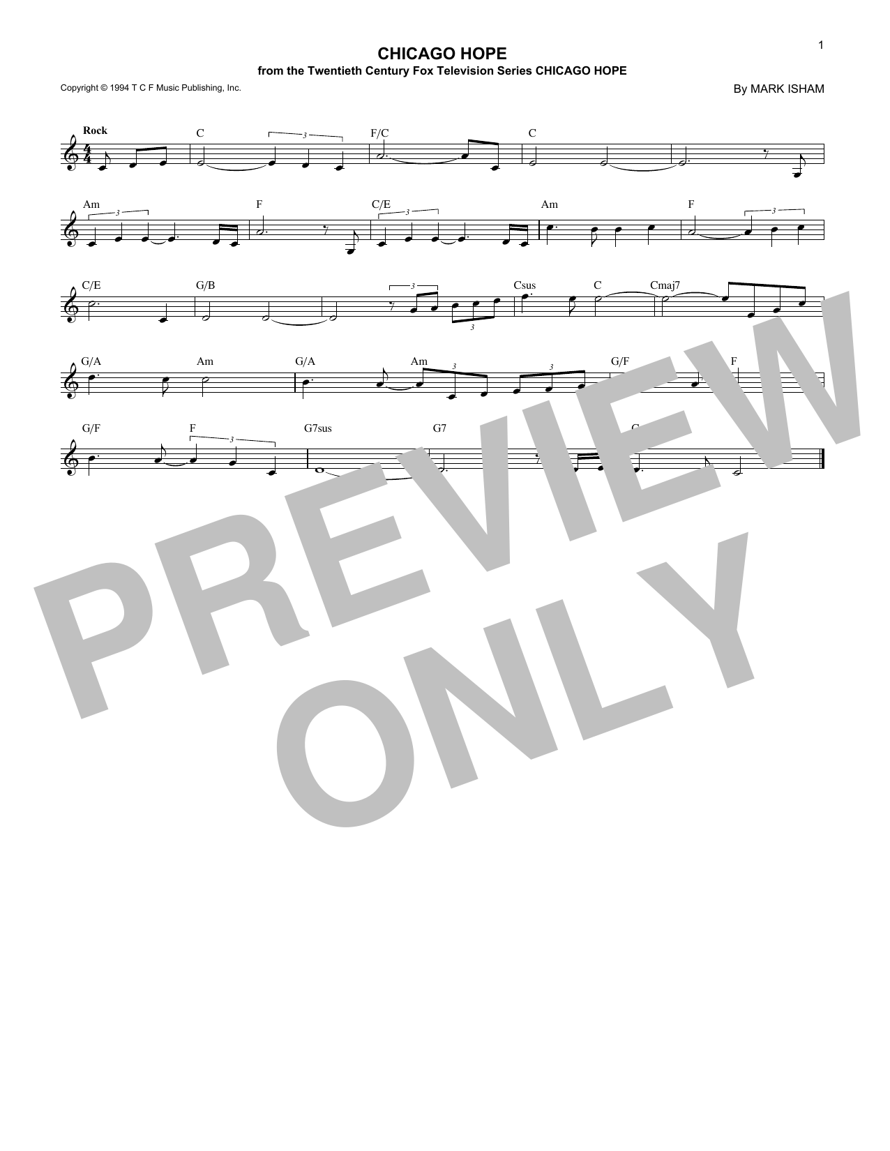 Download Mark Isham Chicago Hope Sheet Music and learn how to play Melody Line, Lyrics & Chords PDF digital score in minutes