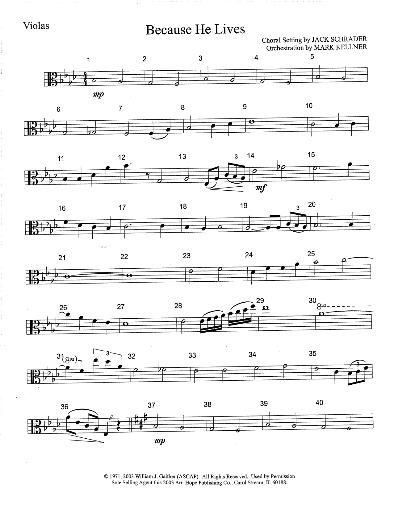 Download Mark Kellner Because He Lives - Viola Sheet Music and learn how to play Choir Instrumental Pak PDF digital score in minutes