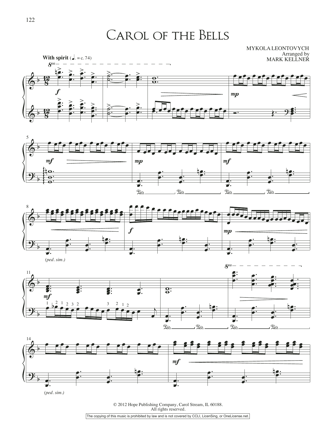 Download Mark Kellner Carol of the Bells Sheet Music and learn how to play Piano Solo PDF digital score in minutes