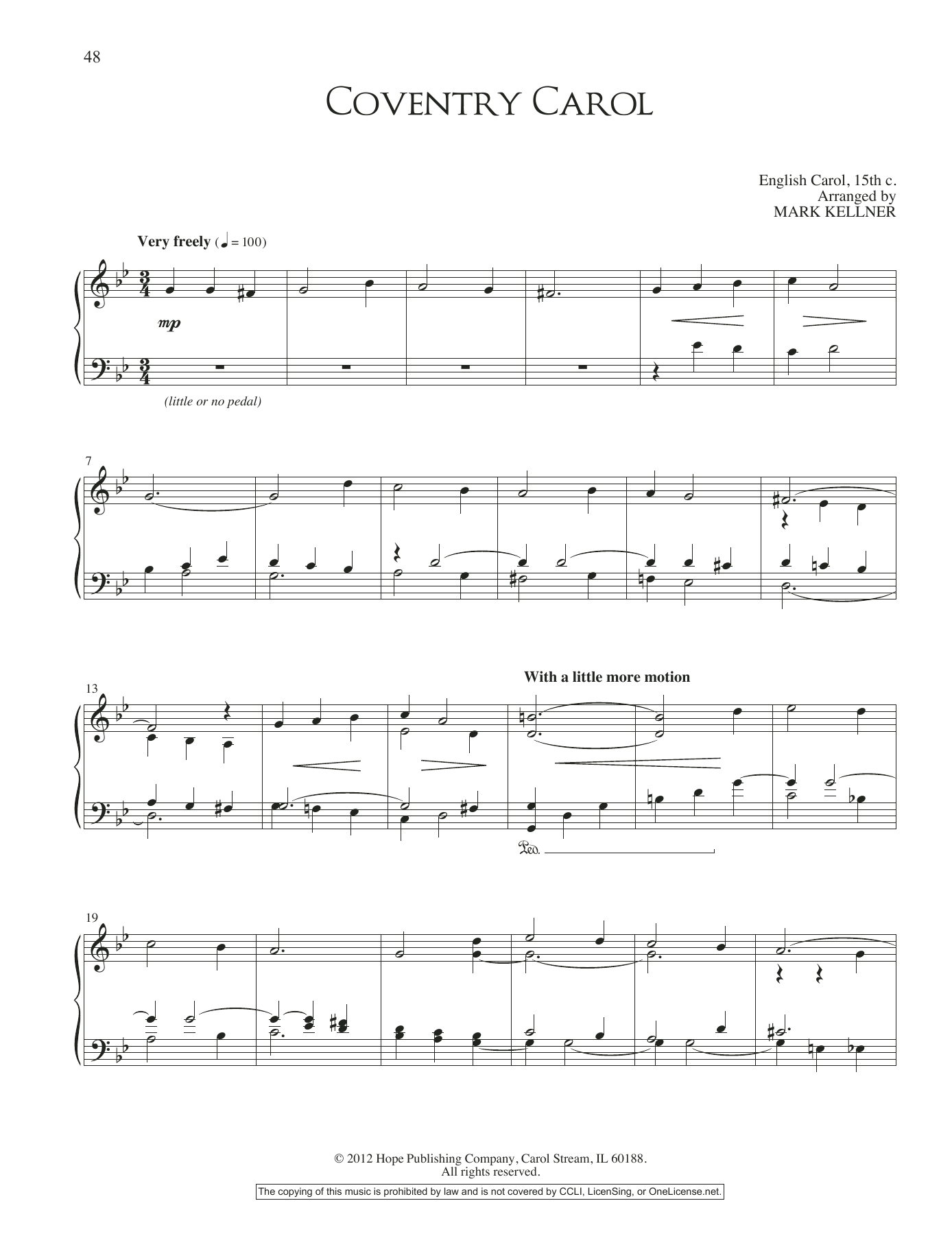 Download Mark Kellner Coventry Carol Sheet Music and learn how to play Piano Solo PDF digital score in minutes