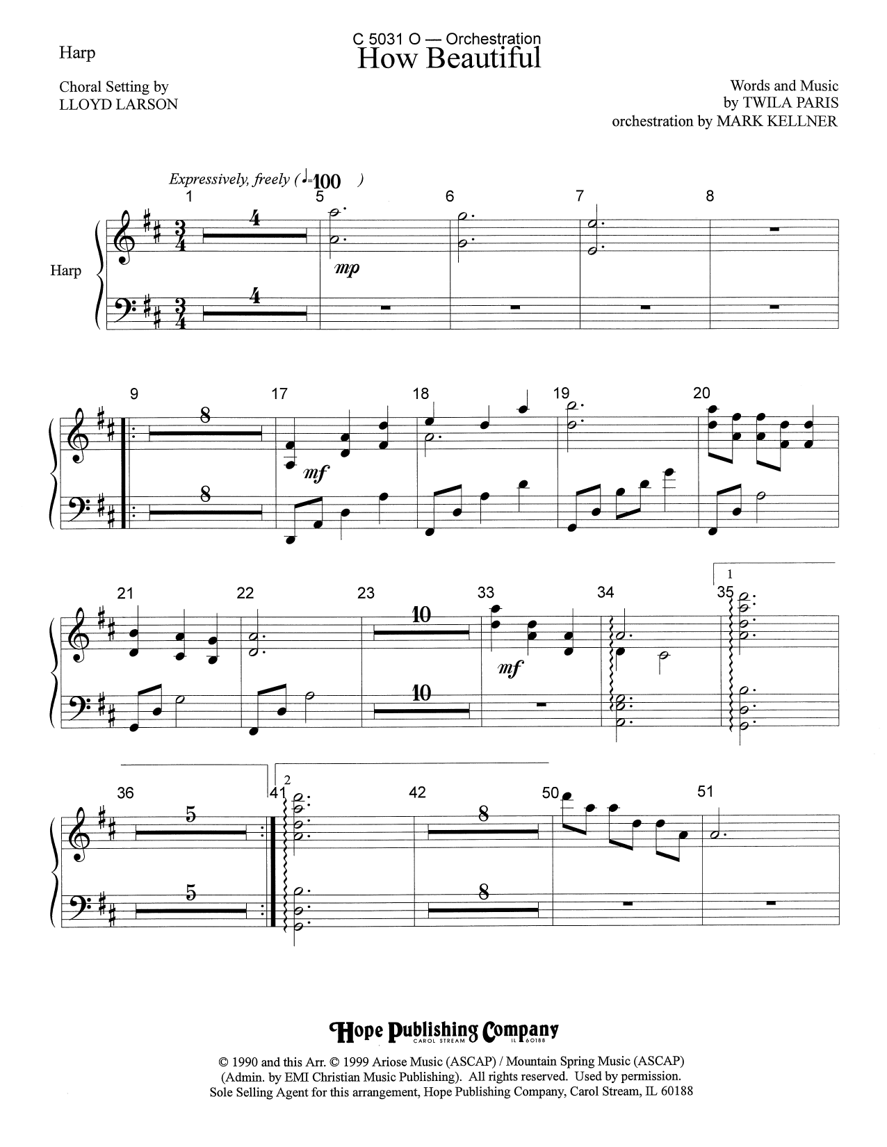 Download Mark Kellner How Beautiful - Harp Sheet Music and learn how to play Choir Instrumental Pak PDF digital score in minutes