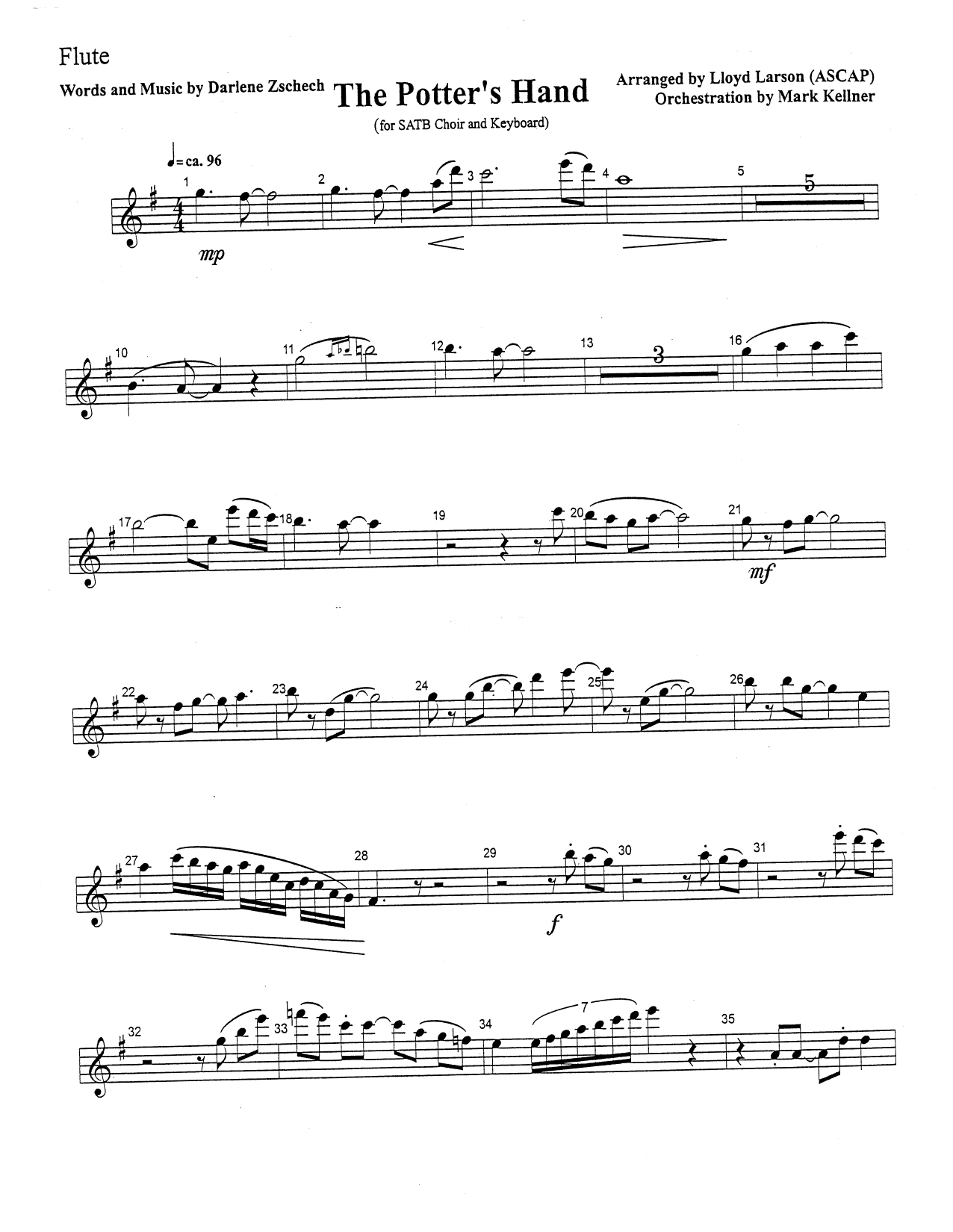 Download Mark Kellner The Potter's Hand - Flute Sheet Music and learn how to play Choir Instrumental Pak PDF digital score in minutes