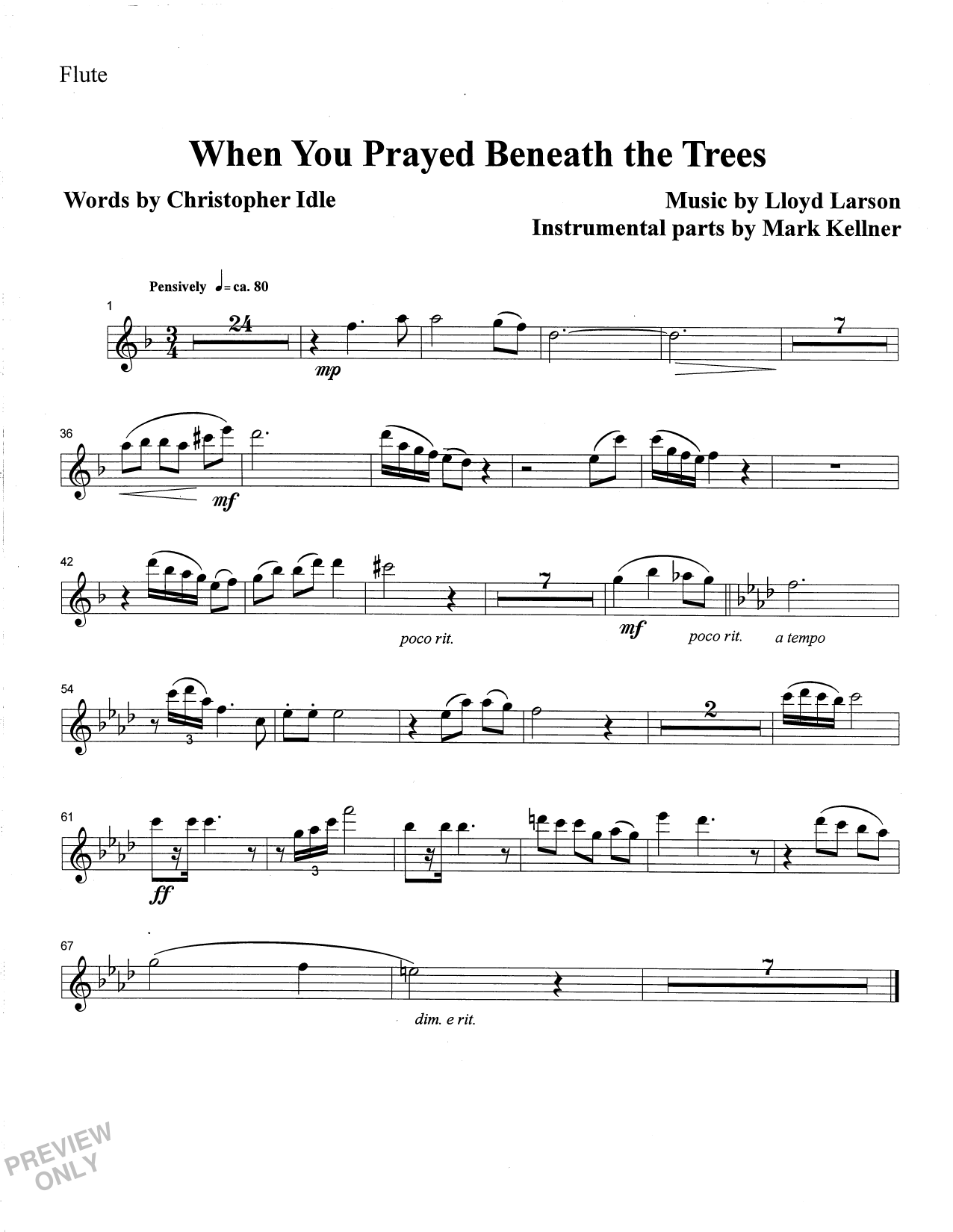 Download Mark Kellner When You Prayed Beneath The Trees - Flute Sheet Music and learn how to play Choir Instrumental Pak PDF digital score in minutes