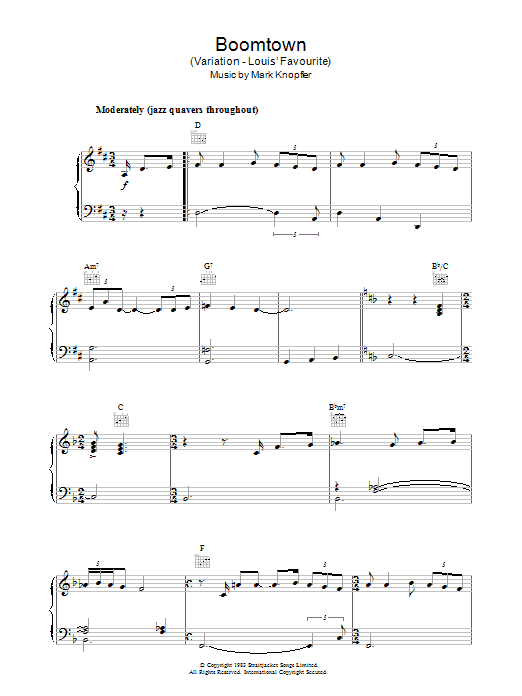 Download Mark Knopfler Boomtown (Variation - Louis' Favourite) (from Local Hero) Sheet Music and learn how to play Piano PDF digital score in minutes
