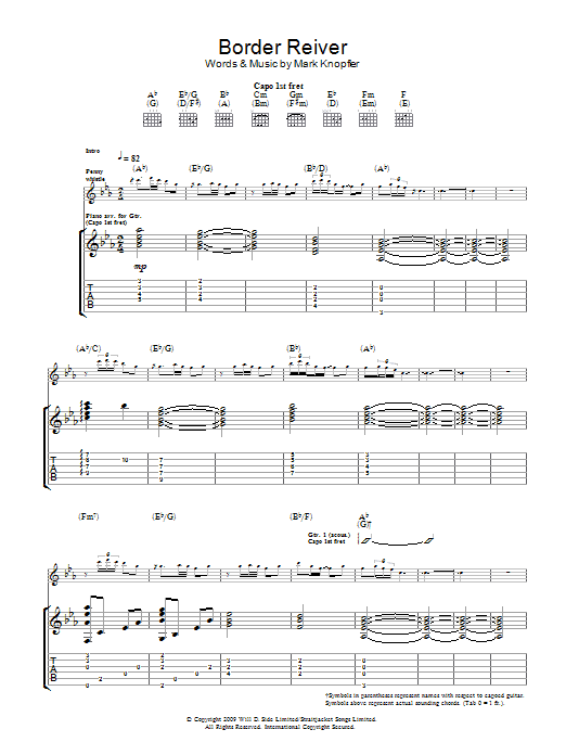 Download Mark Knopfler Border Reiver Sheet Music and learn how to play Guitar Tab PDF digital score in minutes