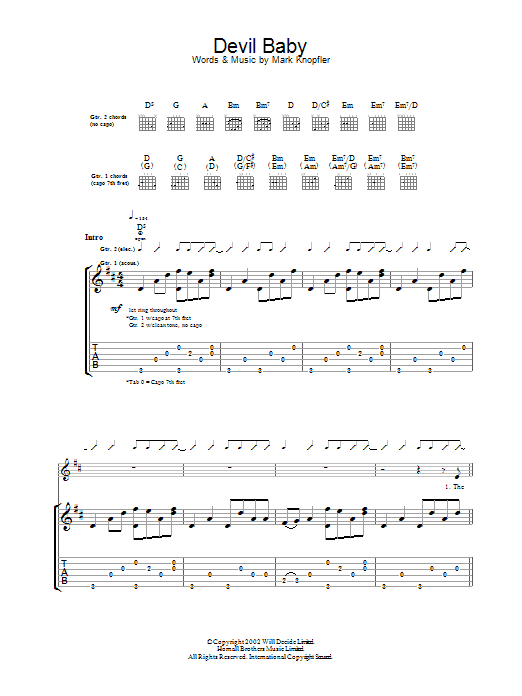 Download Mark Knopfler Devil Baby Sheet Music and learn how to play Guitar Tab PDF digital score in minutes