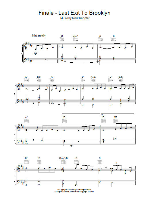 Download Mark Knopfler Finale - Last Exit To Brooklyn Sheet Music and learn how to play Piano PDF digital score in minutes