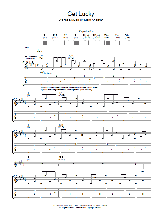 Download Mark Knopfler Get Lucky Sheet Music and learn how to play Lyrics & Chords PDF digital score in minutes